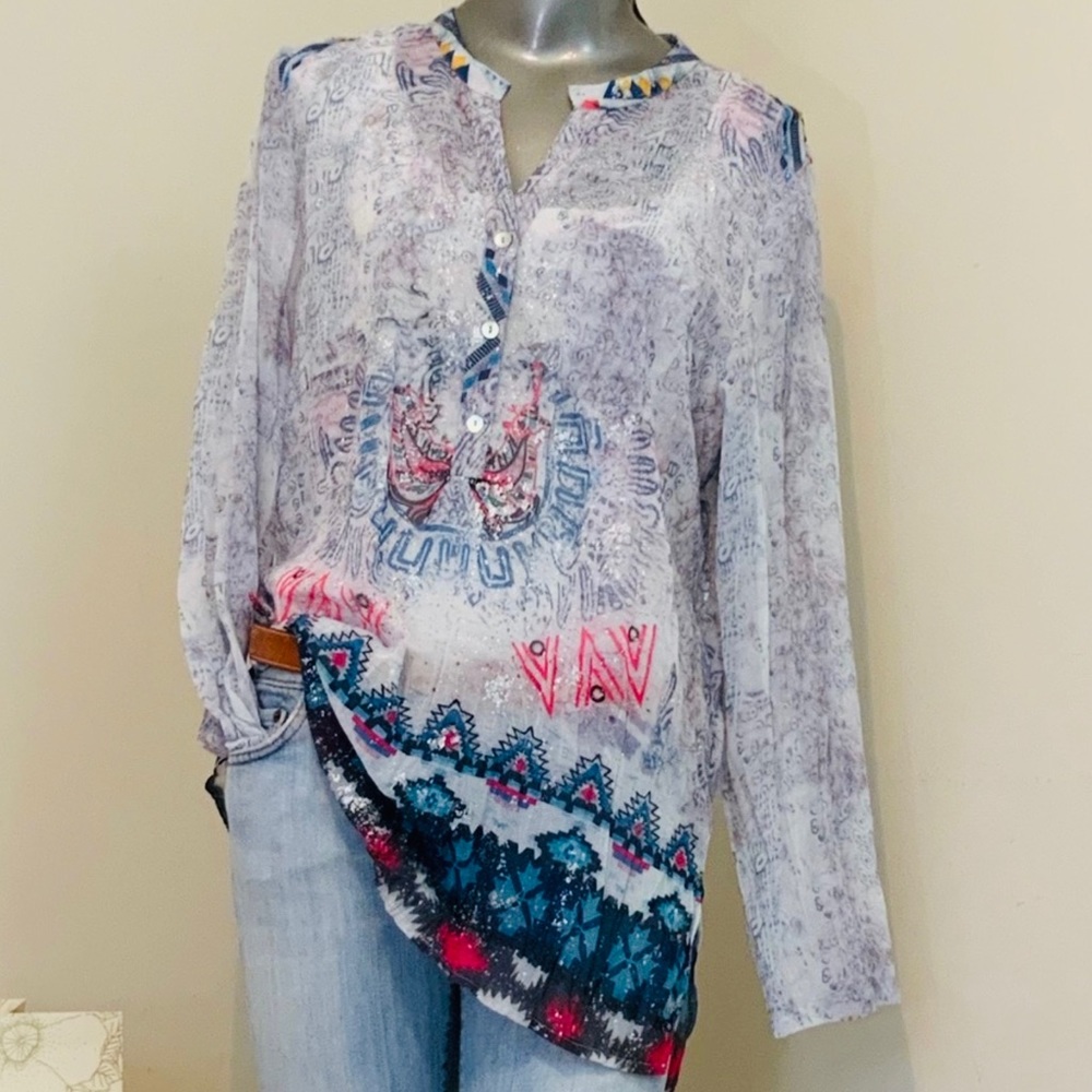 Sheer Boho Tunic Blouse NWOT